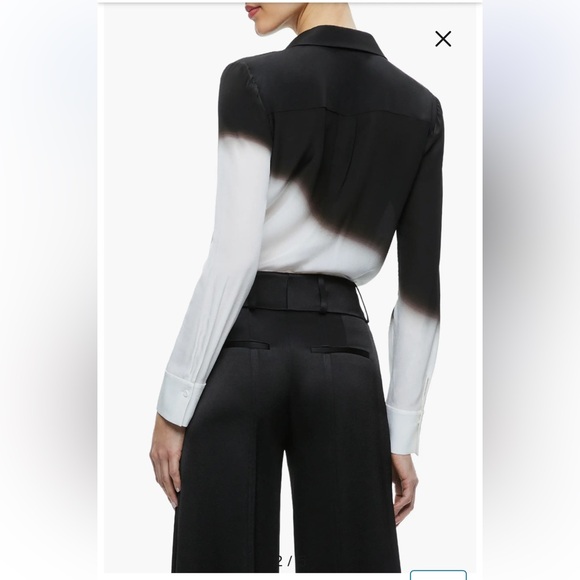 Alice + Olivia Brady Floral Slim Fit Silk Button-Up Shirt size M - Picture 3 of 10